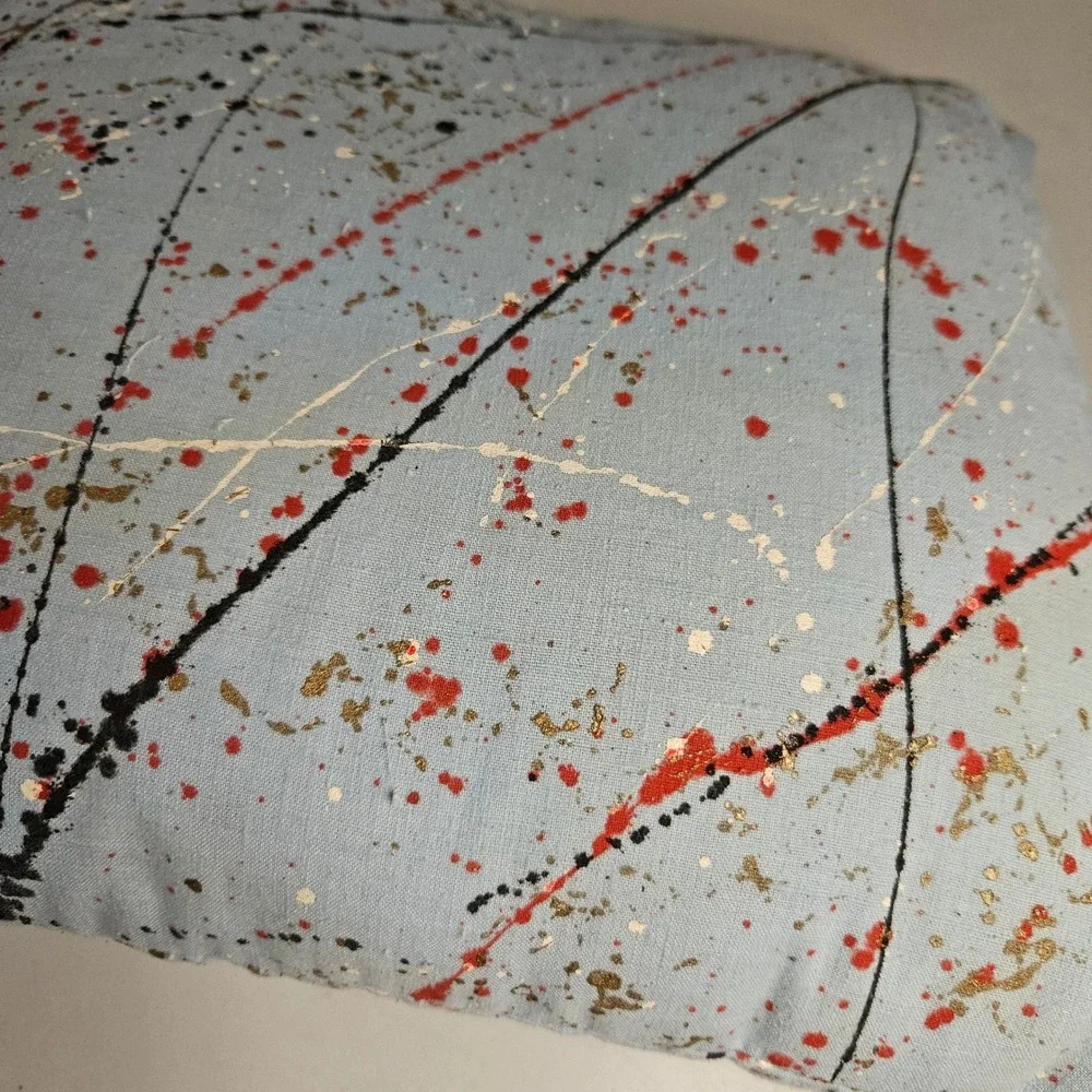 Handmade‎ Abstract Paint Splatter Throw Pillow Light Blue Rosette Accent 14x14
